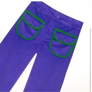 La Veste Corduroy Trousers purple with green piping details